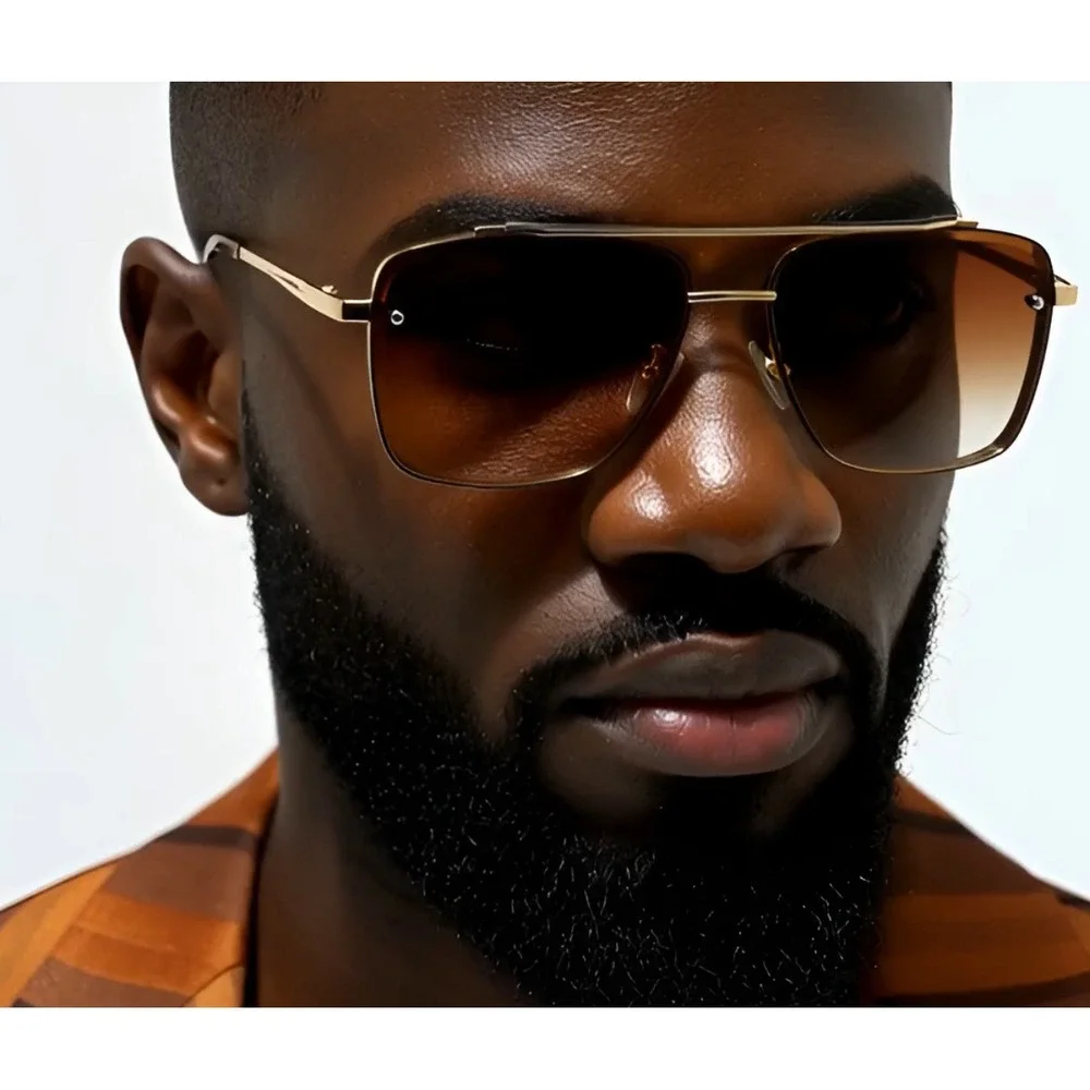 Sunglasses Gold Frame Brown Lens Rectangular  Fashion Sun Glasses Men Lentes New